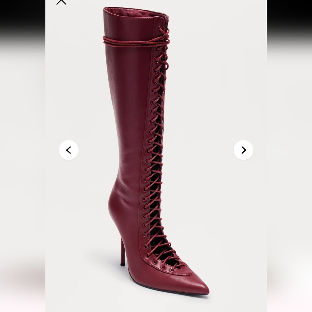 Burgundy Lace Up Boots - Picture 4 of 6